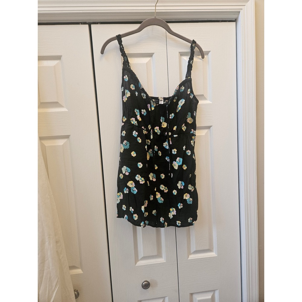 BP Nordstrom Black Floral Smocked Sleeveless Top Spaghetti Strap Women Small